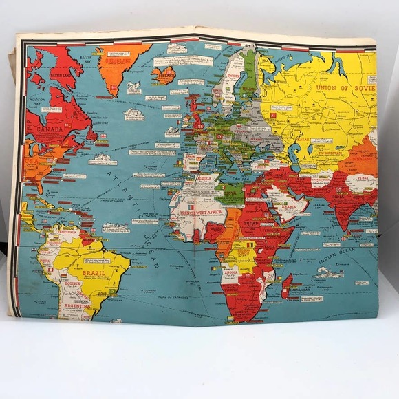 Vintage Stanley Turner New Dated Events WWII Map The Grolier Society Ltd. pub. - Picture 4 of 14